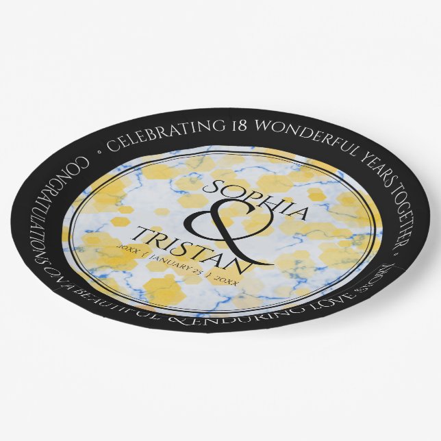 Elegant 18th Porcelain Wedding Anniversary Paper Plate (Angled)