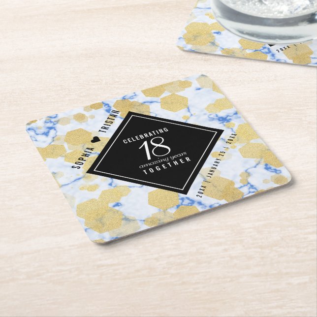 Elegant 18th Porcelain Wedding Anniversary Square Paper Coaster (Angled)