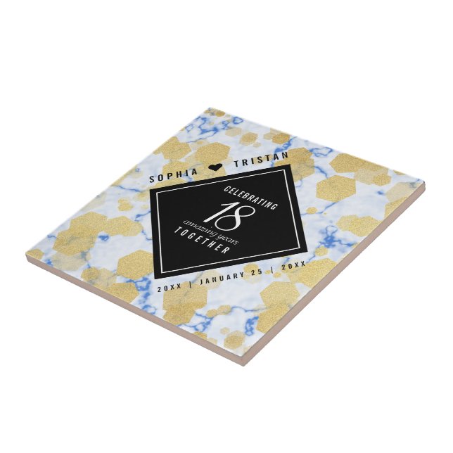 Elegant 18th Porcelain Wedding Anniversary Tile (Side)