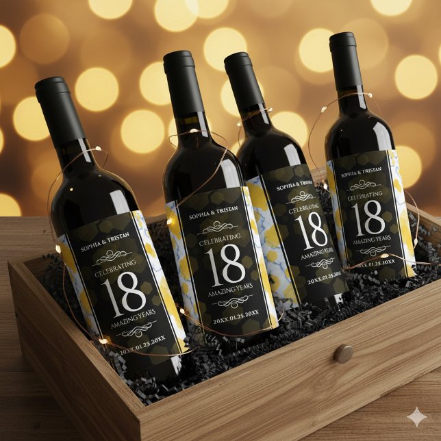 Elegant 18th Porcelain Wedding Anniversary Wine Label (18th Porcelain Wedding Anniversary Wine/Liquor Drink Labels Cover Photo)