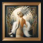 Elegant 1920s Art Deco Flapper Lady, Printed Frame Poster<br><div class="desc">Elegant 1920s Art Deco Flapper Lady,  Printed Frame,  White dress and feather head dress</div>