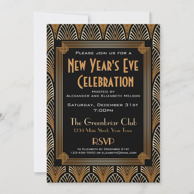 Elegant 1920s Deco New Year's Eve Party Invitation (Front)