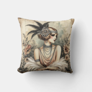 Elegant 1920s Flapper Lady Cushion