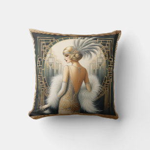 Elegant 1920s Flapper Lady from the Roaring 20s Cushion