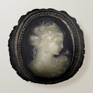 Elegant 1950's Vintage Antique Retro Cameo Brooch Round Cushion