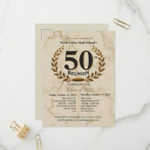 Elegant 1976 50th Class Reunion Marble Weekend Invitation Postcard