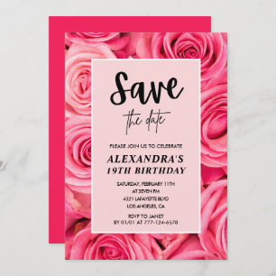 Elegant 19th birthday  Floral Rose Save the date  Invitation