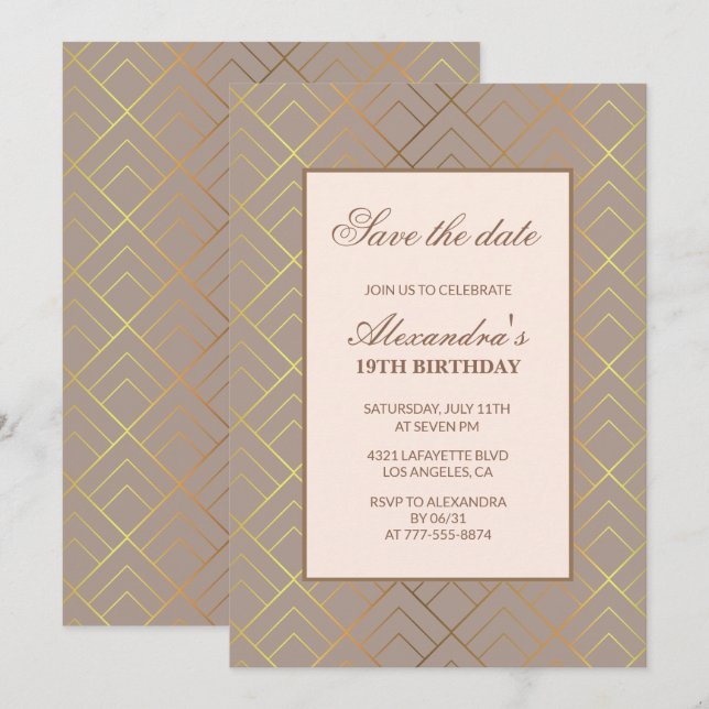 Elegant 19th birthday invitations Save the date  (Front/Back)