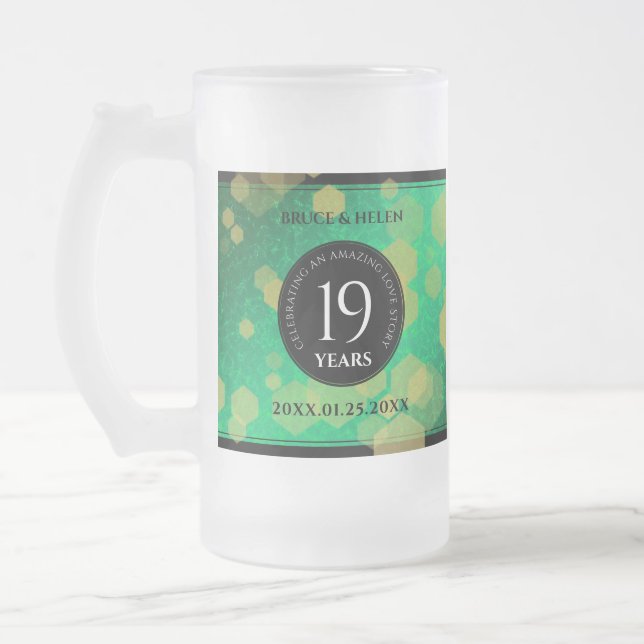 Elegant 19th Jade Wedding Anniversary Celebration Frosted Glass Beer Mug (Left)