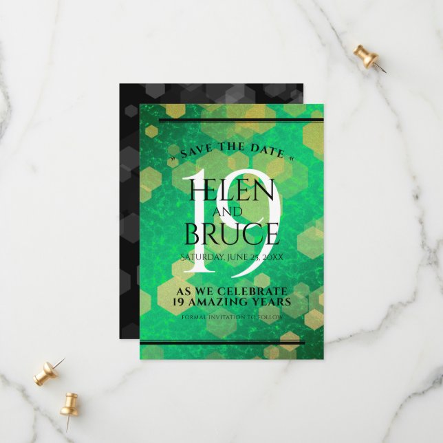 Elegant 19th Jade Wedding Anniversary Celebration Save The Date (Front/Back In Situ)