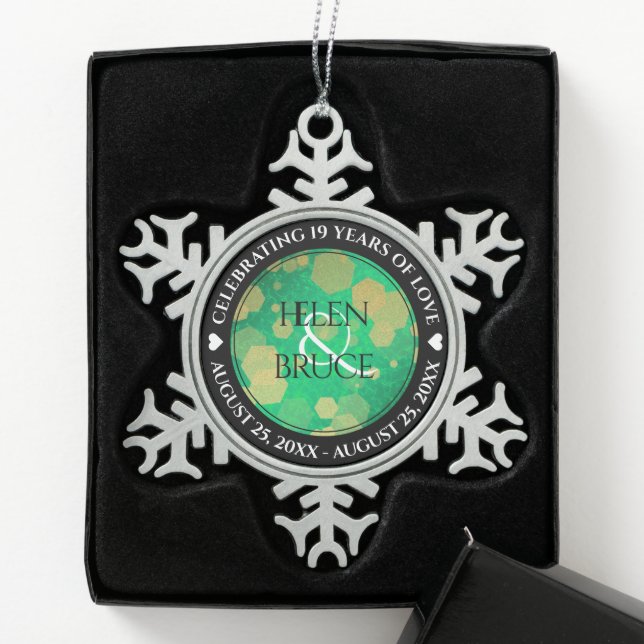 Elegant 19th Jade Wedding Anniversary Celebration Snowflake Pewter Christmas Ornament (Box)