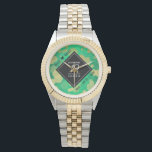 Elegant 19th Jade Wedding Anniversary Celebration Watch<br><div class="desc">Celebrate the 19th jade wedding anniversary and a love that stands the test of time with this stylish watch! Elegant lettering with gold-dusted hexagonal confetti on a speckled, emerald green background add a memorable touch for this special occasion and milestone. Personalise with the couple's names and dates of marriage. Design...</div>