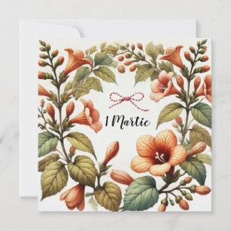 Elegant 1 Martie Floral Greeting Custom Message Holiday Card