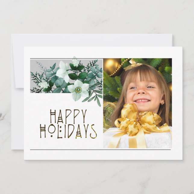 Elegant 1 Photo HAPPY HOLIDAYS Christmas  (Front)