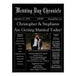 Elegant 1 Photo QR Code Newspaper Wedding Program Poster