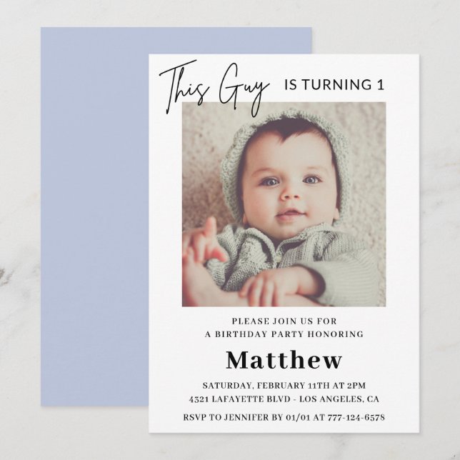 Elegant 1st birthday invitations Boy Photo (Front/Back)
