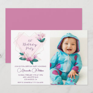 Elegant 1st birthday invitations Floral Photo