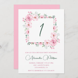 Elegant 1st birthday invitations Floral Pink