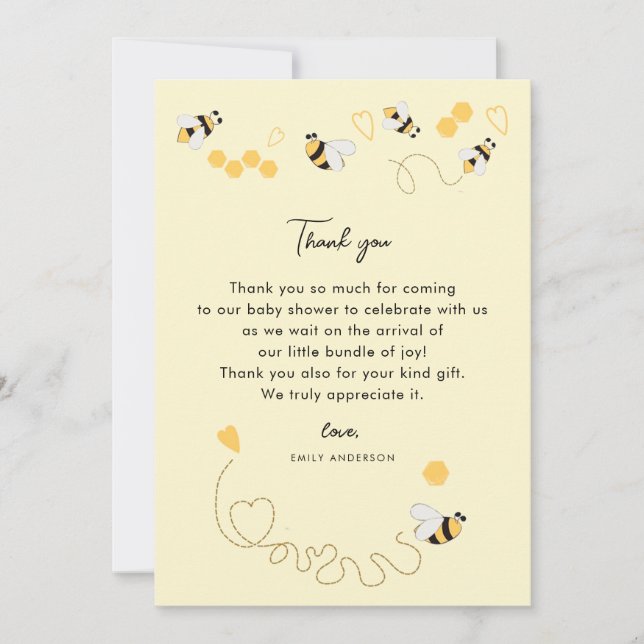 Elegant 1st Bumble Bee Day Birthday Honey Thank You Card (Front)