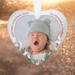 Elegant 1st Christmas Grandparents Silver Frame  Ornament