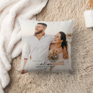 Elegant 1st Christmas Married As Mr and Mrs Photo  Cushion