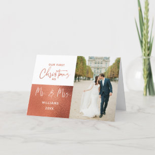 Elegant 1st Christmas Mr & Mrs Copper 2 Photo Holiday Card