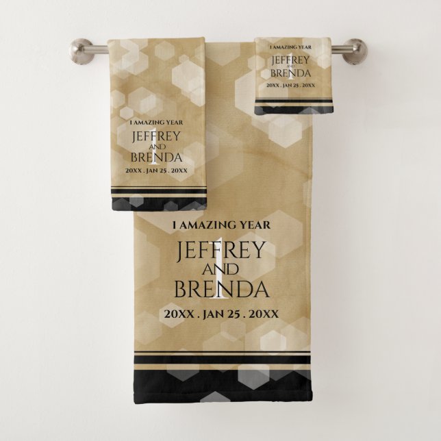 Elegant 1st Paper Wedding Anniversary Celebration Bath Towel Set (Insitu)