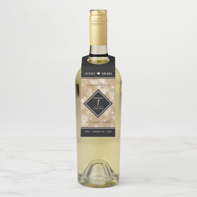 Elegant 1st Paper Wedding Anniversary Celebration Bottle Tag (On Bottle)