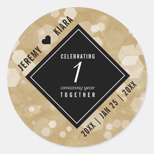 Elegant 1st Paper Wedding Anniversary Celebration Classic Round Sticker (Front)