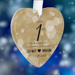 Elegant 1st Paper Wedding Anniversary Celebration Ornament<br><div class="desc">Celebrate the 1st paper wedding anniversary with this stylish ornament! Elegant black lettering with hexagonal confetti on an aged paper background add a memorable touch for this special occasion and milestone. Personalise with couple's names and years of marriage. Reverse shows identical design. Use as is, or replace with a photo...</div>