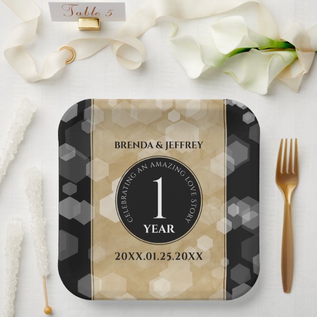 Elegant 1st Paper Wedding Anniversary Celebration Paper Plate (Wedding)