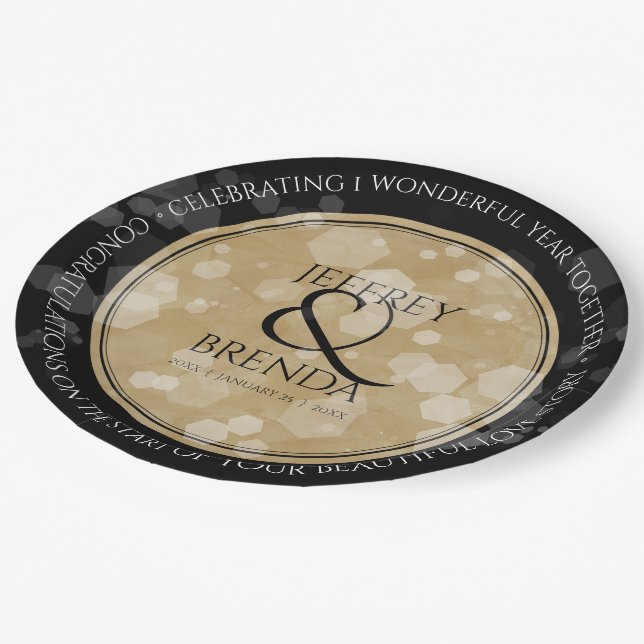 Elegant 1st Paper Wedding Anniversary Celebration Paper Plate (Angled)