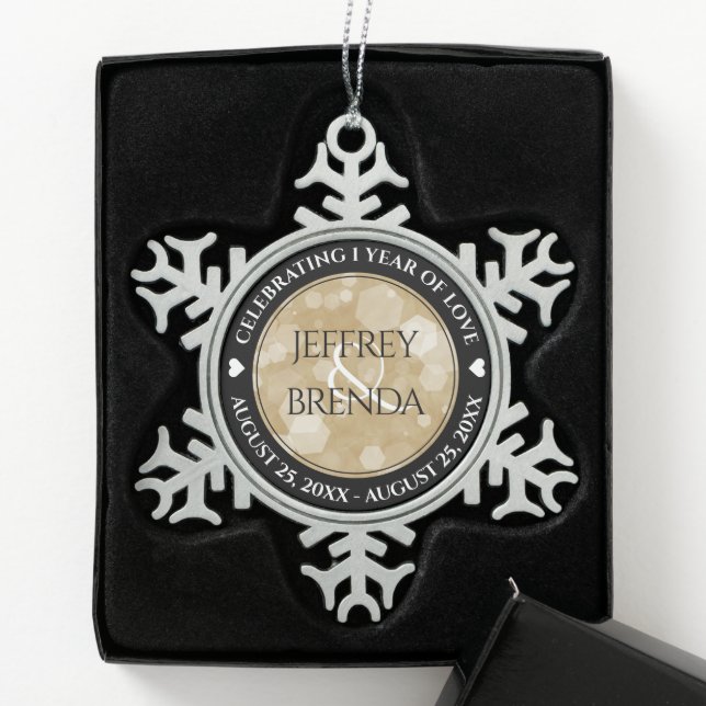 Elegant 1st Paper Wedding Anniversary Celebration Snowflake Pewter Christmas Ornament (Box)