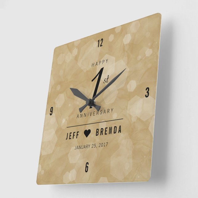 Elegant 1st Paper Wedding Anniversary Celebration Square Wall Clock (Angle)