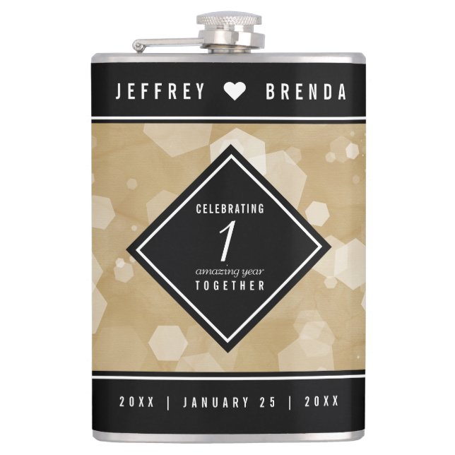 Elegant 1st Paper Wedding Anniversary Hip Flask (Front)