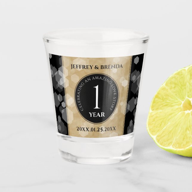 Elegant 1st Paper Wedding Anniversary Shot Glass (Front)