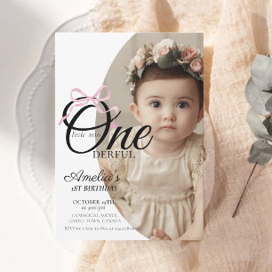 Elegant 1st Photo Bow Birthday Girly Party Invitation