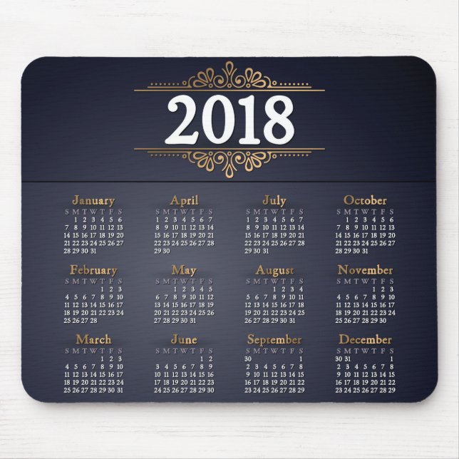 Elegant 2018 Gold and Blue Calendar | Mousepad (Front)