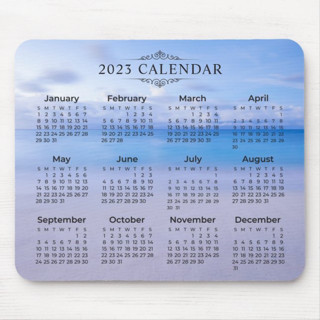 Elegant 2023 Calendar Beach Background | Mousepad (Front)