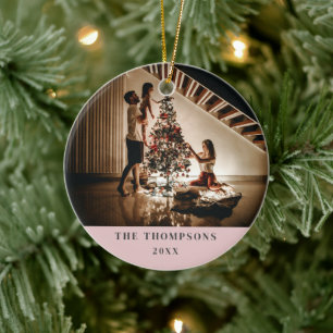 Elegant 2023 Family Photo Minimalist Pink and Grey Ceramic Tree Decoration