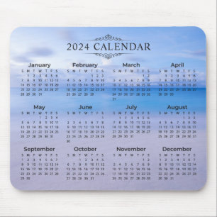 Elegant 2024 Calendar Beach Background Mousepad