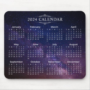 Elegant 2024 Calendar on Milky Way   Mousepad