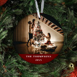 Elegant 2024 Family Photo Minimalist Dark Red Ceramic Tree Decoration<br><div class="desc">Elevate your holiday decor this year with our Elegant 2024 Family Photo Minimalist Dark Red Ceramic Ornament. This exquisite ornament is designed to add a touch of modern sophistication to your festive decorations while commemorating the warmth and togetherness of your family in 2024. Crafted from high-quality ceramic, this ornament boasts...</div>