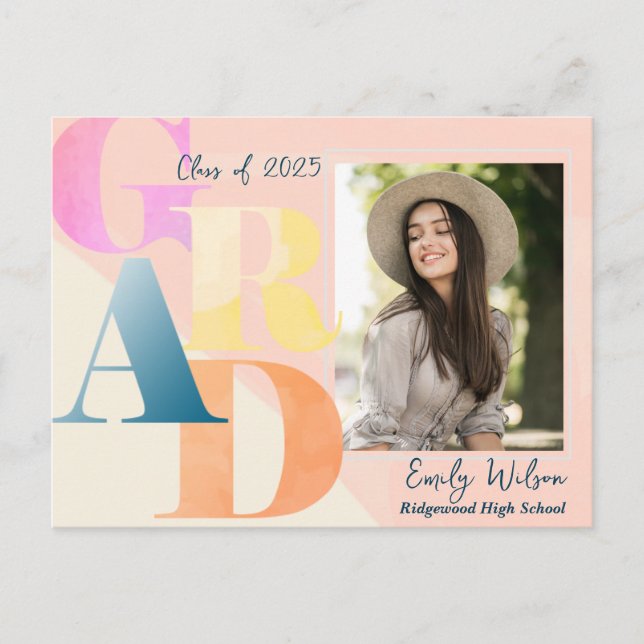 Elegant 2025 GRAD 2 Photo Graduate Announcement Postcard (Front)
