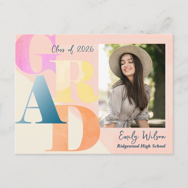 Elegant 2025 GRAD 2 Photo Graduate Announcement Postcard (Front)