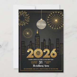 Elegant 2026 New Year's Eve -  Party Gold Glitter  Invitation