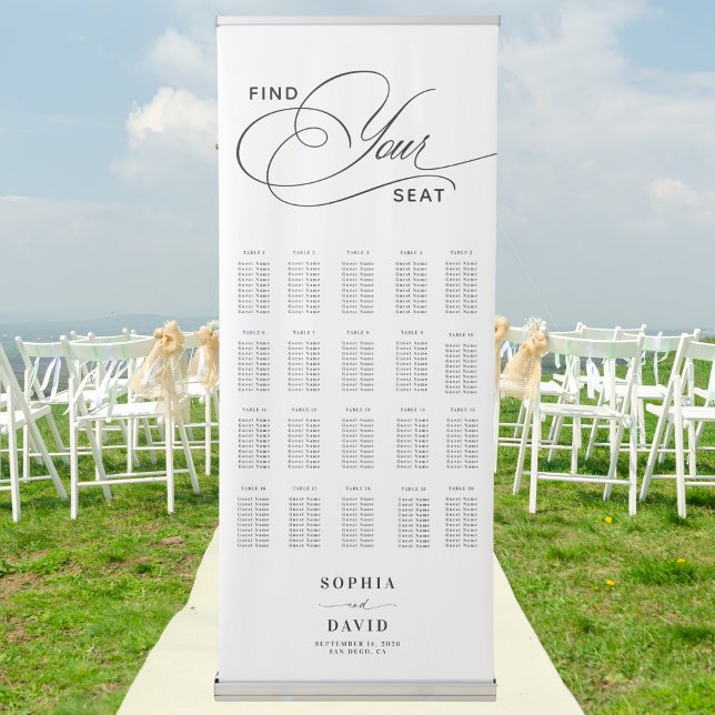 Elegant 20 Table Calligraphy Wedding Seating Chart Retractable Banner (Creator Uploaded)