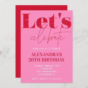 Elegant 20th birthday invitation Pink Glitter Glam