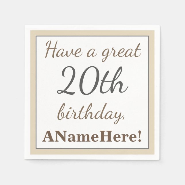 Elegant 20th Birthday Paper Napkins (Front)
