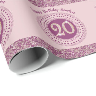 Elegant 20th Birthday Rose Gold Glitter & Stripes Wrapping Paper
